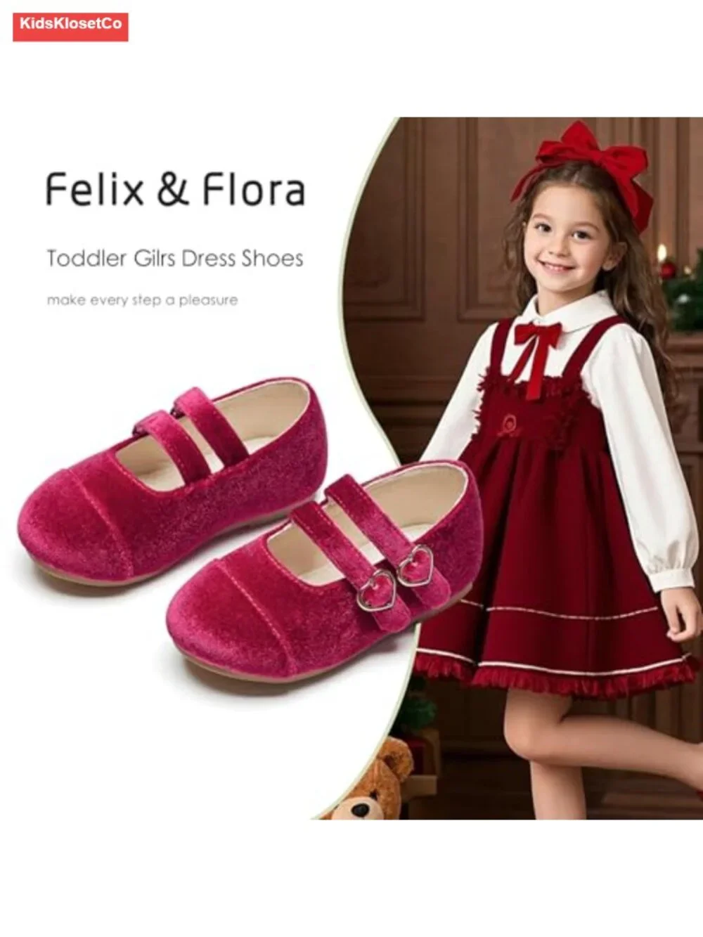 Toddler Girls Mary Jane Flats Velvet Dress Shoes